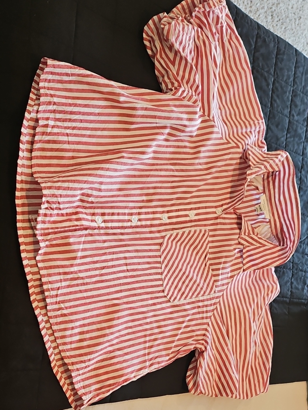beachlunchlounge Red and White Striped Button-Up Blouse